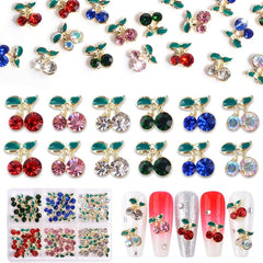 Cherry Nail Charms Crystal Studs Alloy Gems for Women DIY Nail Art