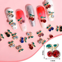 Cherry Nail Charms Crystal Studs Alloy Gems for Women DIY Nail Art