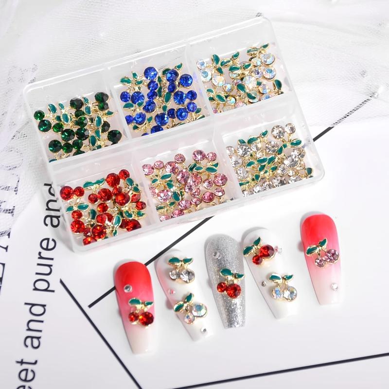 Cherry Nail Charms Crystal Studs Alloy Gems for Women DIY Nail Art