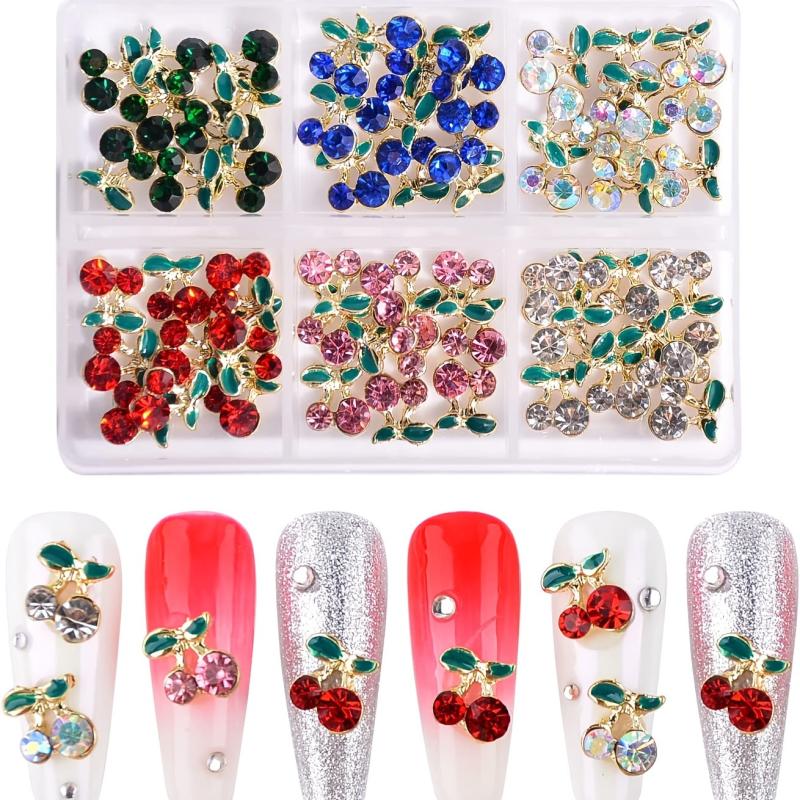 Cherry Nail Charms Crystal Studs Alloy Gems for Women DIY Nail Art