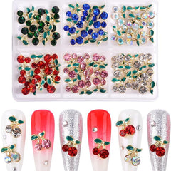 Cherry Nail Charms Crystal Studs Alloy Gems for Women DIY Nail Art