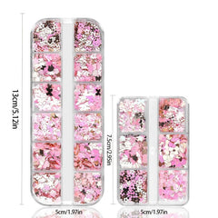 Holographic Nail Glitter Flakes Sticker - Pink Butterfly Blossom Heart Flower