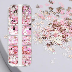 Holographic Nail Glitter Flakes Sticker - Pink Butterfly Blossom Heart Flower