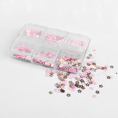 Holographic Nail Glitter Flakes Sticker - Pink Butterfly Blossom Heart Flower