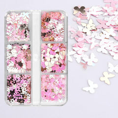 Holographic Nail Glitter Flakes Sticker - Pink Butterfly Blossom Heart Flower