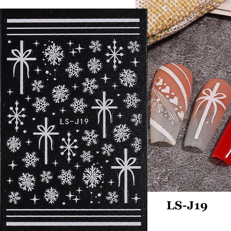 3D Snowflake Deer Heart Nail Art Stickers for Winter