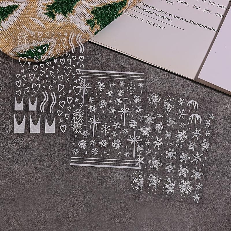 3D Snowflake Deer Heart Nail Art Stickers for Winter