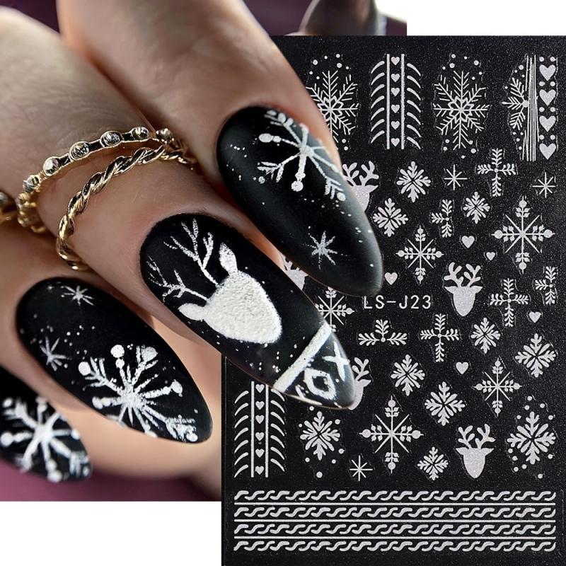 3D Snowflake Deer Heart Nail Art Stickers for Winter