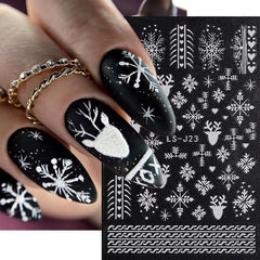 3D Snowflake Deer Heart Nail Art Stickers for Winter