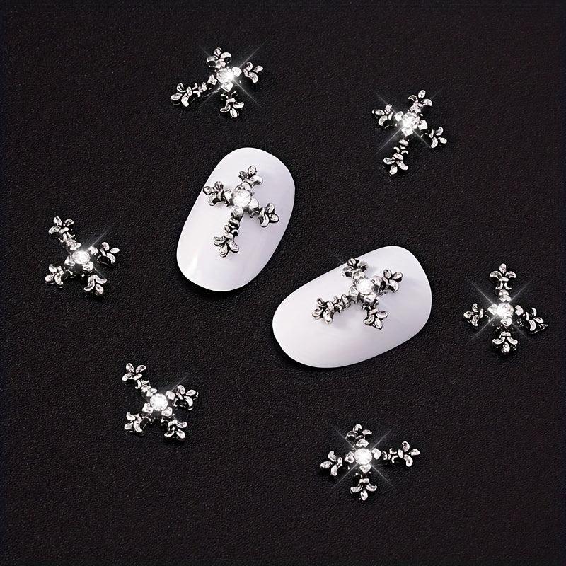 5 pcs Retro Punk Metal Cross Nail Charms
