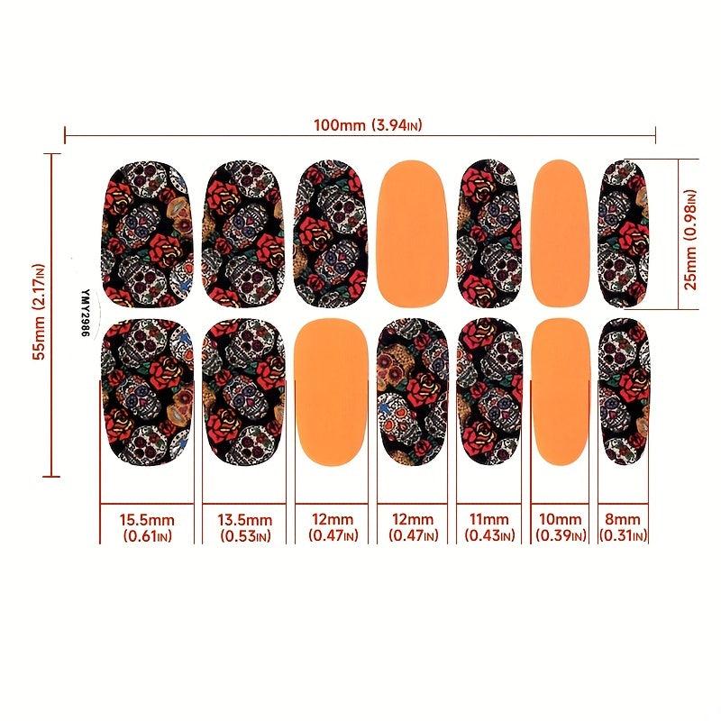 Halloween Skull Full Nail Stickers Gothic Nail Decals For DIY