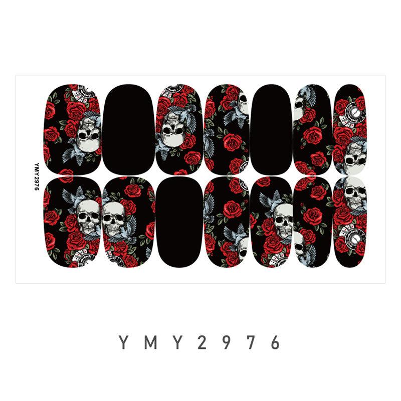 Halloween Skull Full Nail Stickers Gothic Nail Decals For DIY