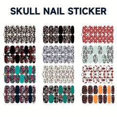 Halloween Skull Full Nail Stickers Gothic Nail Decals For DIY