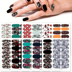 Halloween Skull Full Nail Stickers Gothic Nail Decals For DIY