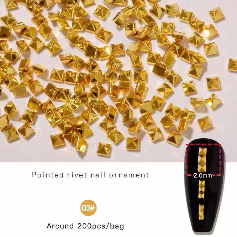 200 Pcs Punk Square Metal Rivet 3D Nail Art Decoration
