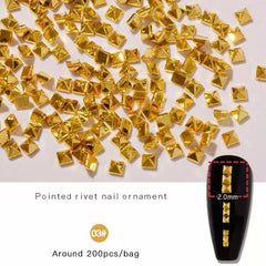 200 Pcs Punk Square Metal Rivet 3D Nail Art Decoration