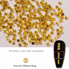 200 Pcs Punk Square Metal Rivet 3D Nail Art Decoration