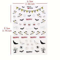 8pcs Halloween Nail Art Stickers - Ghost Pumpkin Witch Spider Cat Bat Designs
