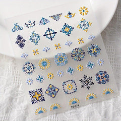 Bohemian Art Holographic Nail Stickers Plastic Embossed Decals
