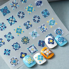 Bohemian Art Holographic Nail Stickers Plastic Embossed Decals