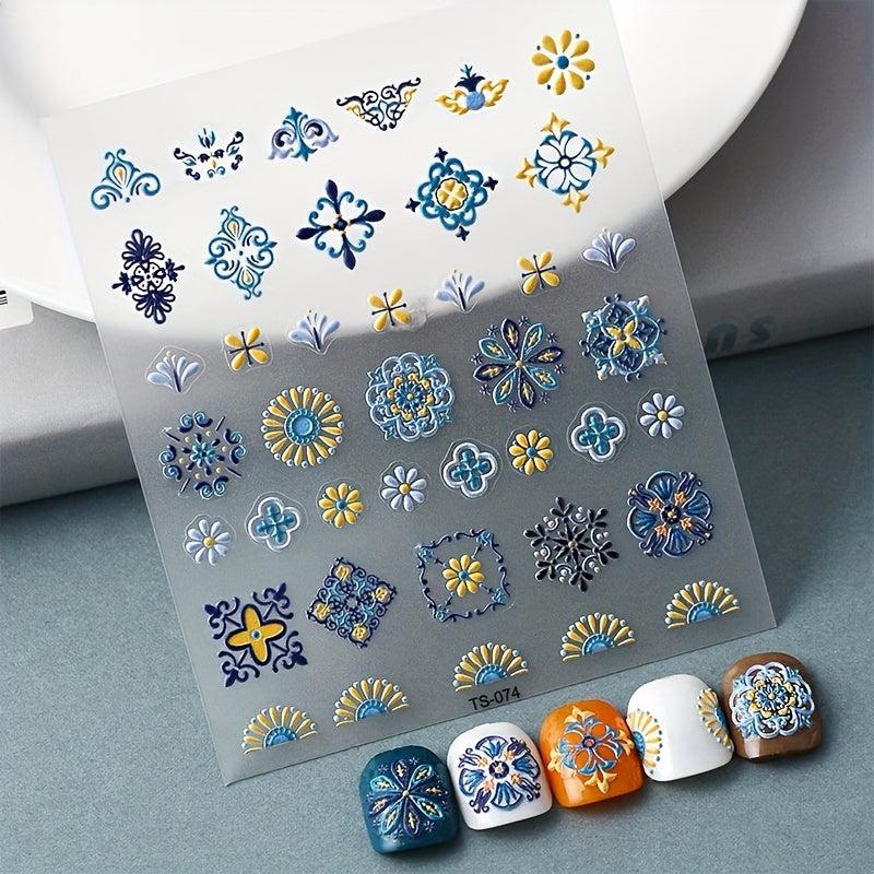 Bohemian Art Holographic Nail Stickers Plastic Embossed Decals