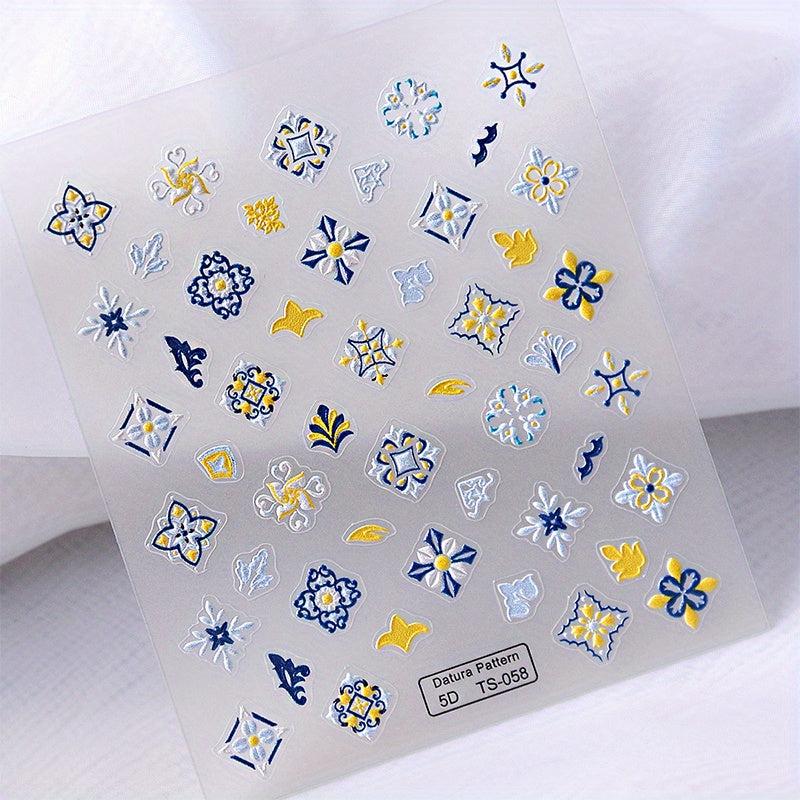 Bohemian Art Holographic Nail Stickers Plastic Embossed Decals