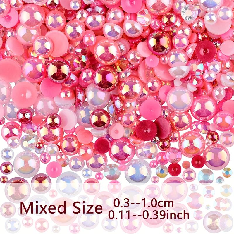 30g Mixed Pearl & Rhinestone Crafts 3mm-10mm Flat Back Tumblers Nail Face Art
