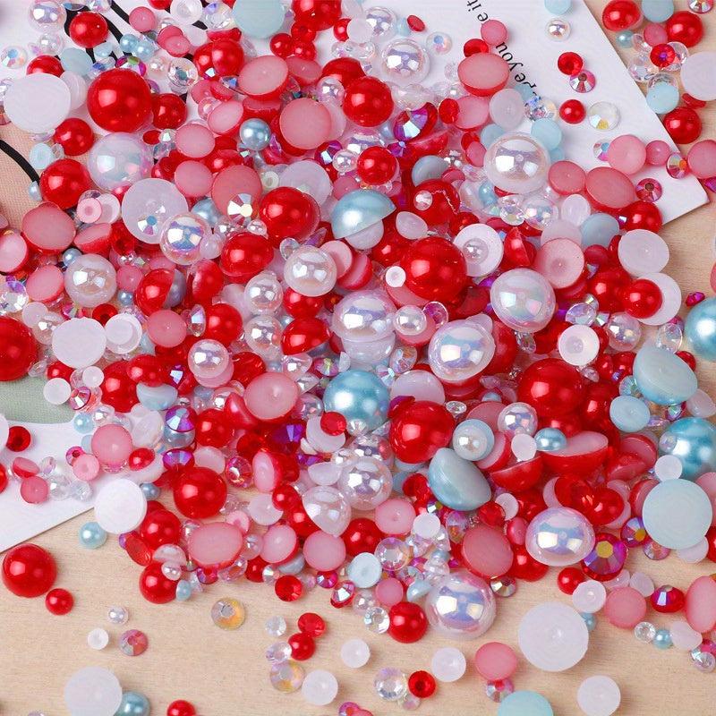 30g Mixed Pearl & Rhinestone Crafts 3mm-10mm Flat Back Tumblers Nail Face Art