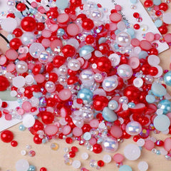 30g Mixed Pearl & Rhinestone Crafts 3mm-10mm Flat Back Tumblers Nail Face Art