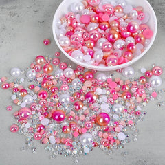 30g Mixed Pearl & Rhinestone Crafts 3mm-10mm Flat Back Tumblers Nail Face Art