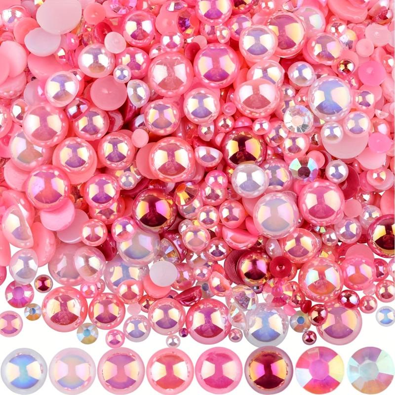 30g Mixed Pearl & Rhinestone Crafts 3mm-10mm Flat Back Tumblers Nail Face Art