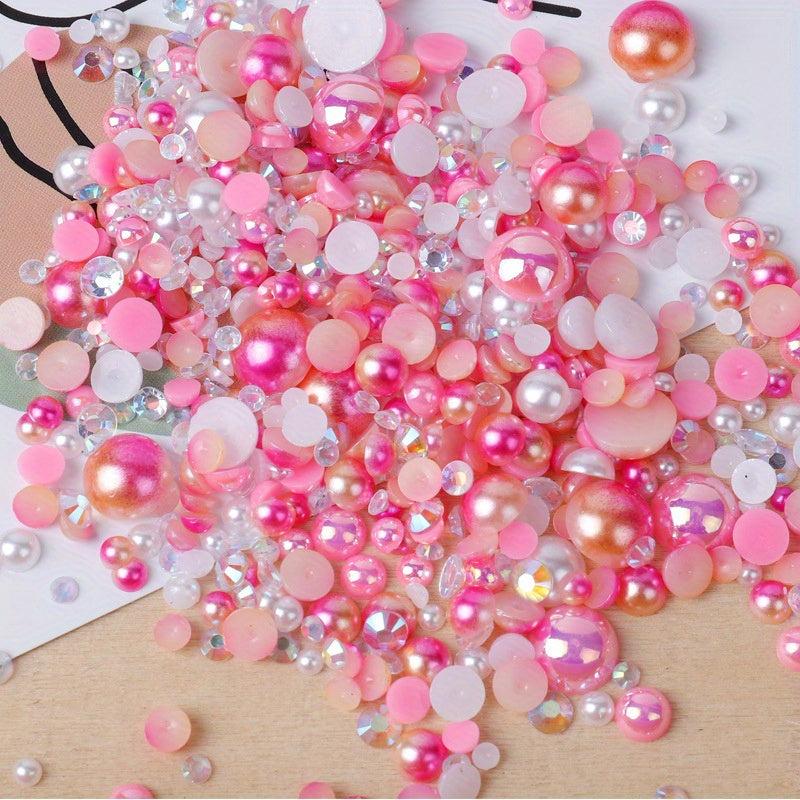 30g Mixed Pearl & Rhinestone Crafts 3mm-10mm Flat Back Tumblers Nail Face Art