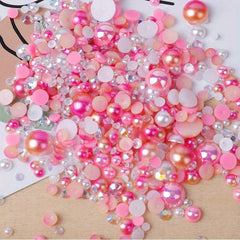 30g Mixed Pearl & Rhinestone Crafts 3mm-10mm Flat Back Tumblers Nail Face Art