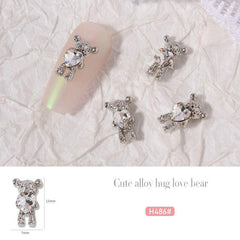 2 Pcs Heart Bear Hug Love 3D Nail Art Charms For Manicure