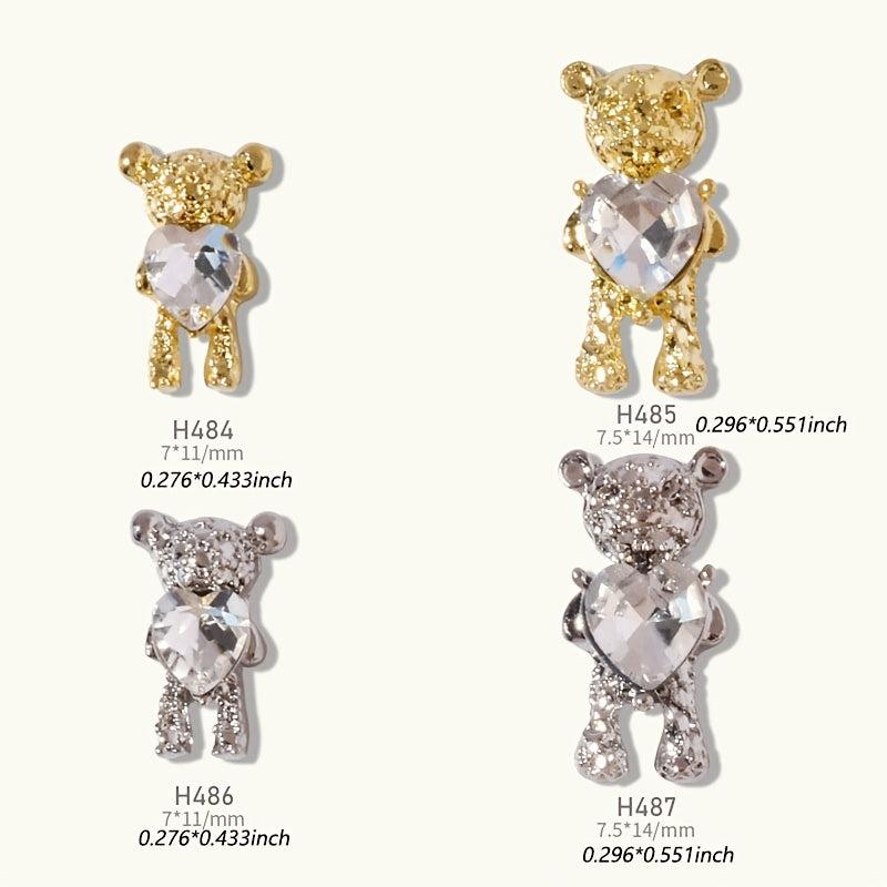 2 Pcs Heart Bear Hug Love 3D Nail Art Charms For Manicure