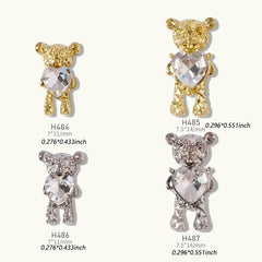 2 Pcs Heart Bear Hug Love 3D Nail Art Charms For Manicure