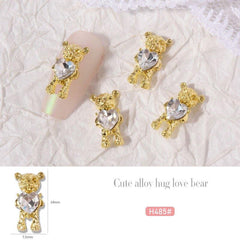 2 Pcs Heart Bear Hug Love 3D Nail Art Charms For Manicure