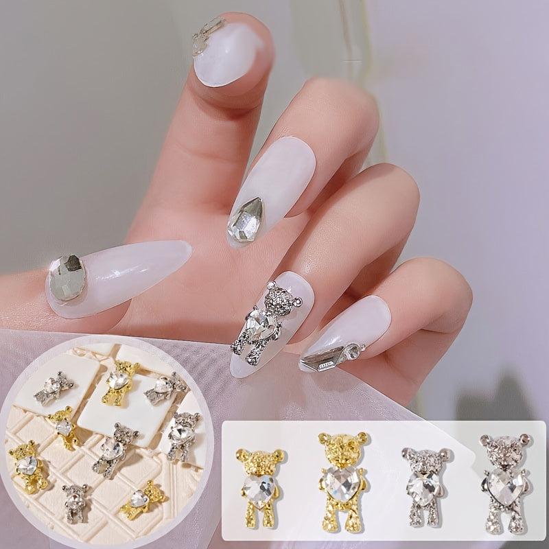 2 Pcs Heart Bear Hug Love 3D Nail Art Charms For Manicure