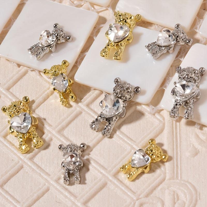2 Pcs Heart Bear Hug Love 3D Nail Art Charms For Manicure