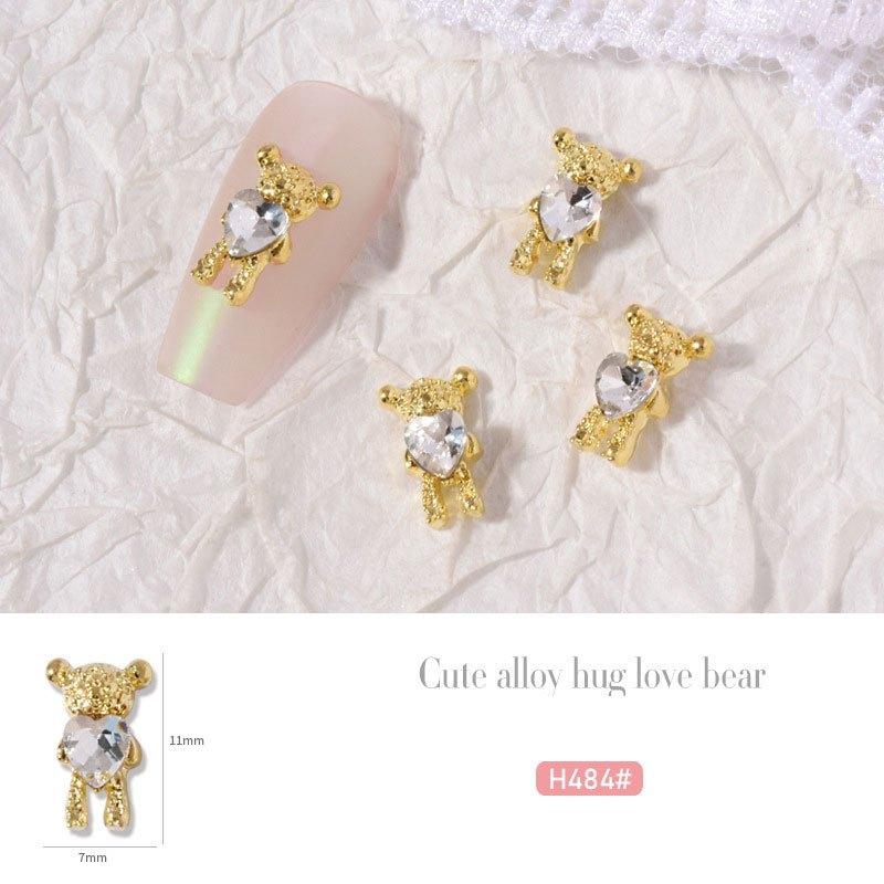 2 Pcs Heart Bear Hug Love 3D Nail Art Charms For Manicure
