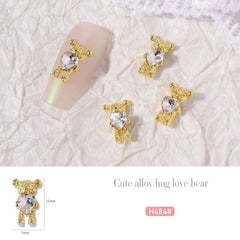 2 Pcs Heart Bear Hug Love 3D Nail Art Charms For Manicure