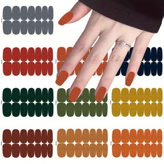 Glitter Nail Polish Stickers Self Adhesive Nail Strips Decals for Women - Solid