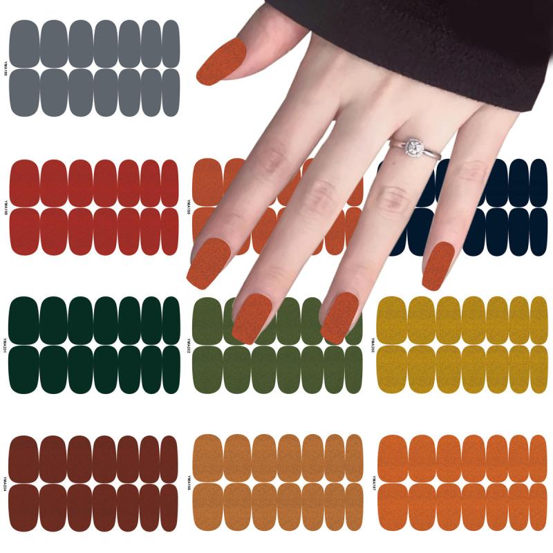 Glitter Nail Polish Stickers Self Adhesive Nail Strips Decals for Women - Solid