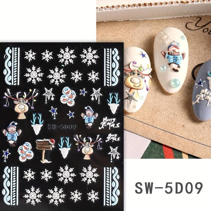 3D Embossed Christmas Nail Art Decals 6 Styles