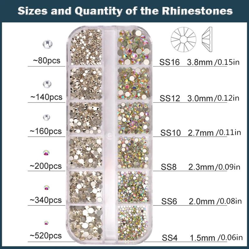 Crystal AB Rhinestones Set with Tweezers & Drill Pen - DIY Nail Art Gems