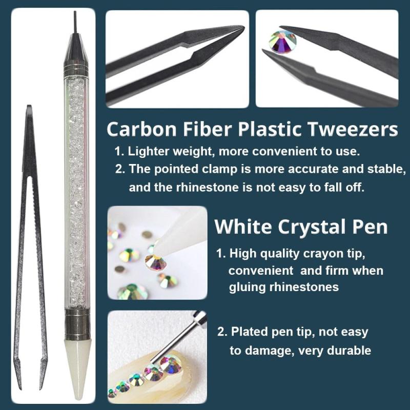 Crystal AB Rhinestones Set with Tweezers & Drill Pen - DIY Nail Art Gems