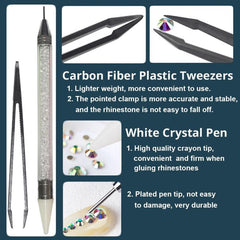 Crystal AB Rhinestones Set with Tweezers & Drill Pen - DIY Nail Art Gems