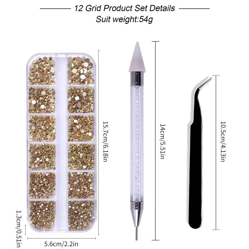 Crystal AB Rhinestones Set with Tweezers & Drill Pen - DIY Nail Art Gems