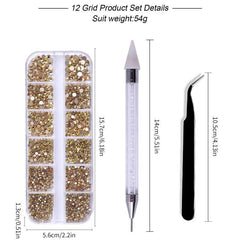 Crystal AB Rhinestones Set with Tweezers & Drill Pen - DIY Nail Art Gems