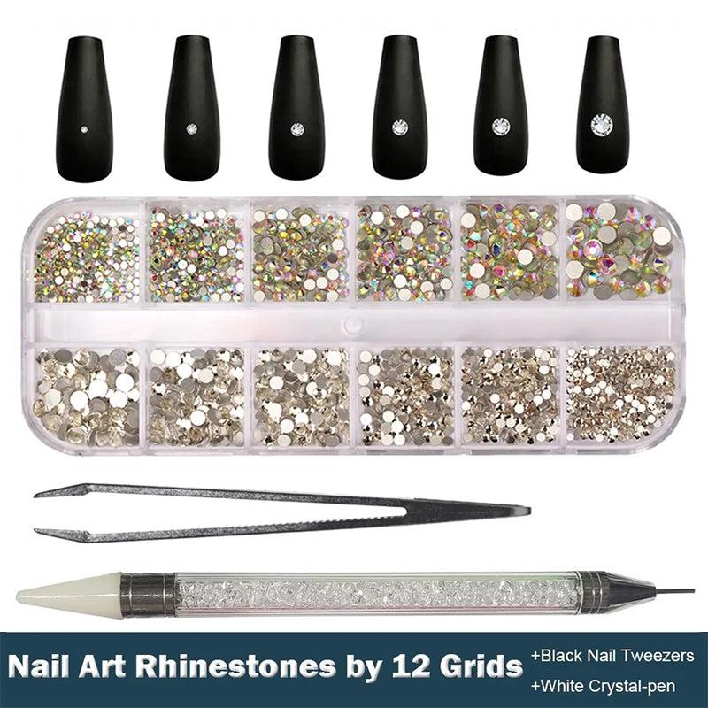 Crystal AB Rhinestones Set with Tweezers & Drill Pen - DIY Nail Art Gems